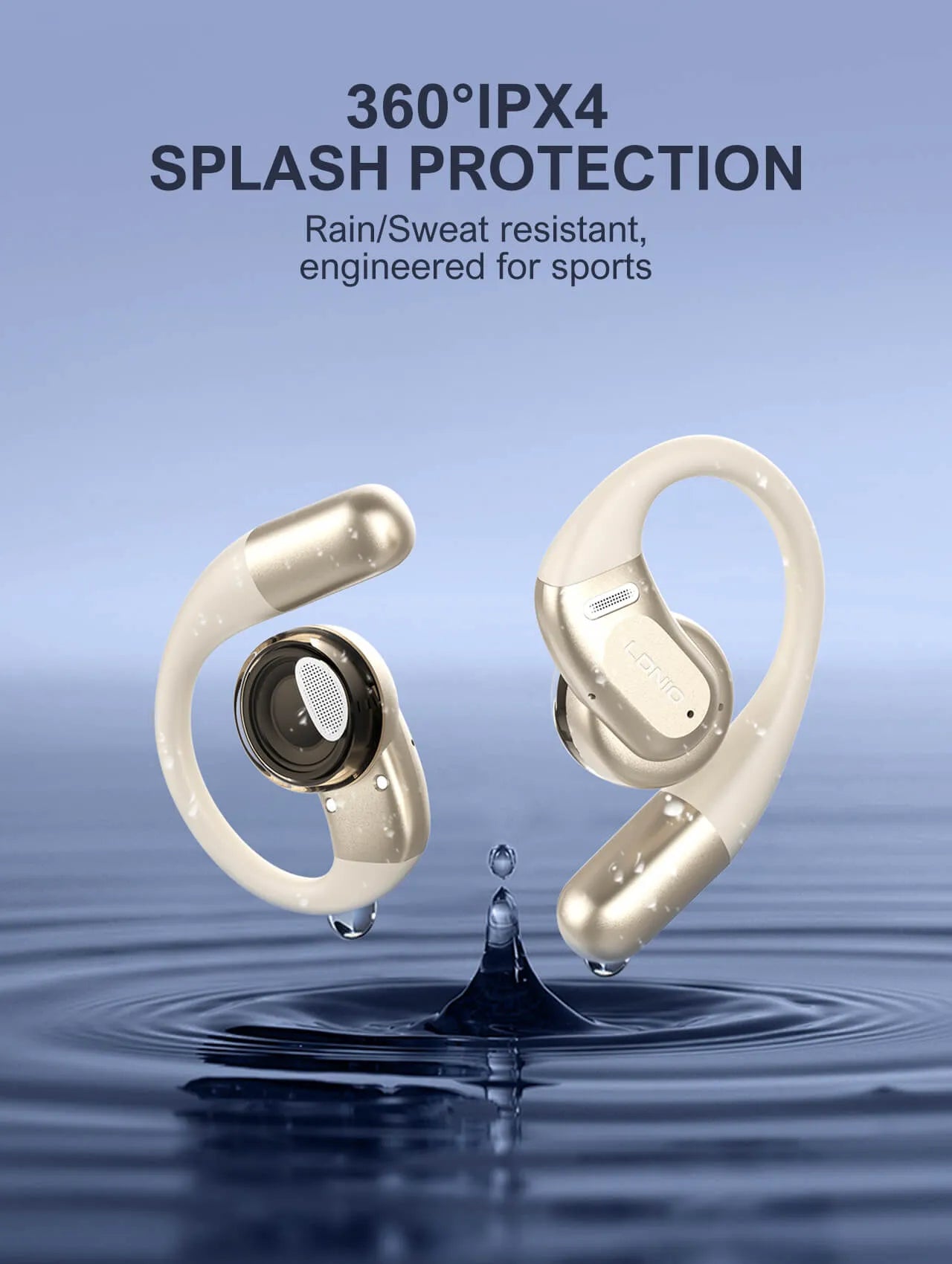 Auriculares LDNIO T12 ear-hook con BT 5.4, IPX4, estuche 1000 mAh (hasta 54 h), baja latencia, táctiles y USB-C. Ajuste firme y cómodo.