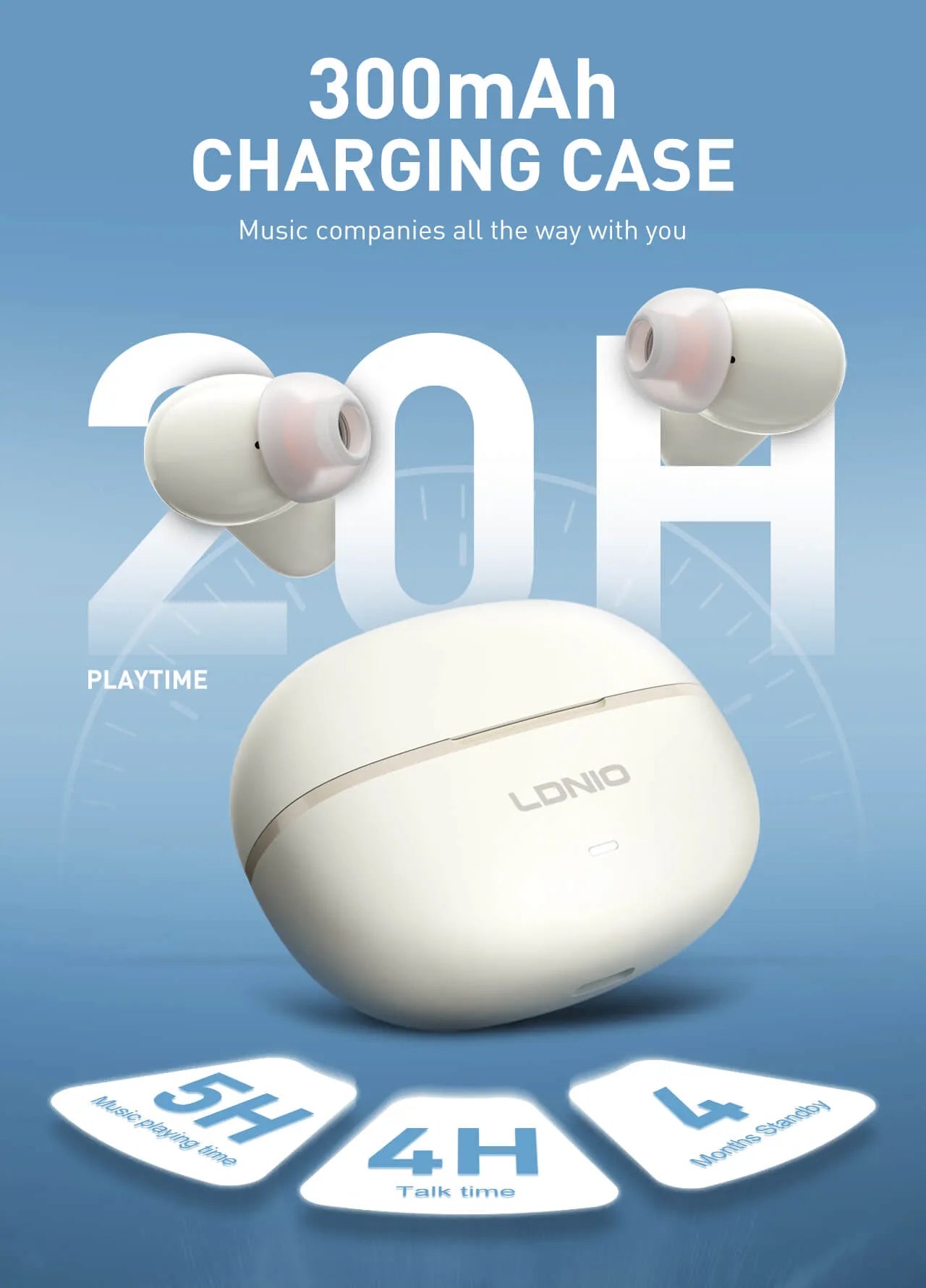 LDNIO 🎧 T13 – Audífonos TWS Bluetooth 5.4, baja latencia, hasta 20 h con estuche y USB-C