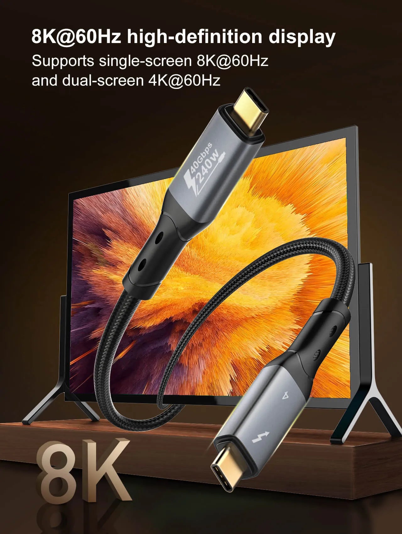 Cable LDNIO TC-11C USB-C a USB-C con 240W, 40 Gbps y video 8K/60Hz. 1 m, reforzado y listo para laptops, monitores y consolas.