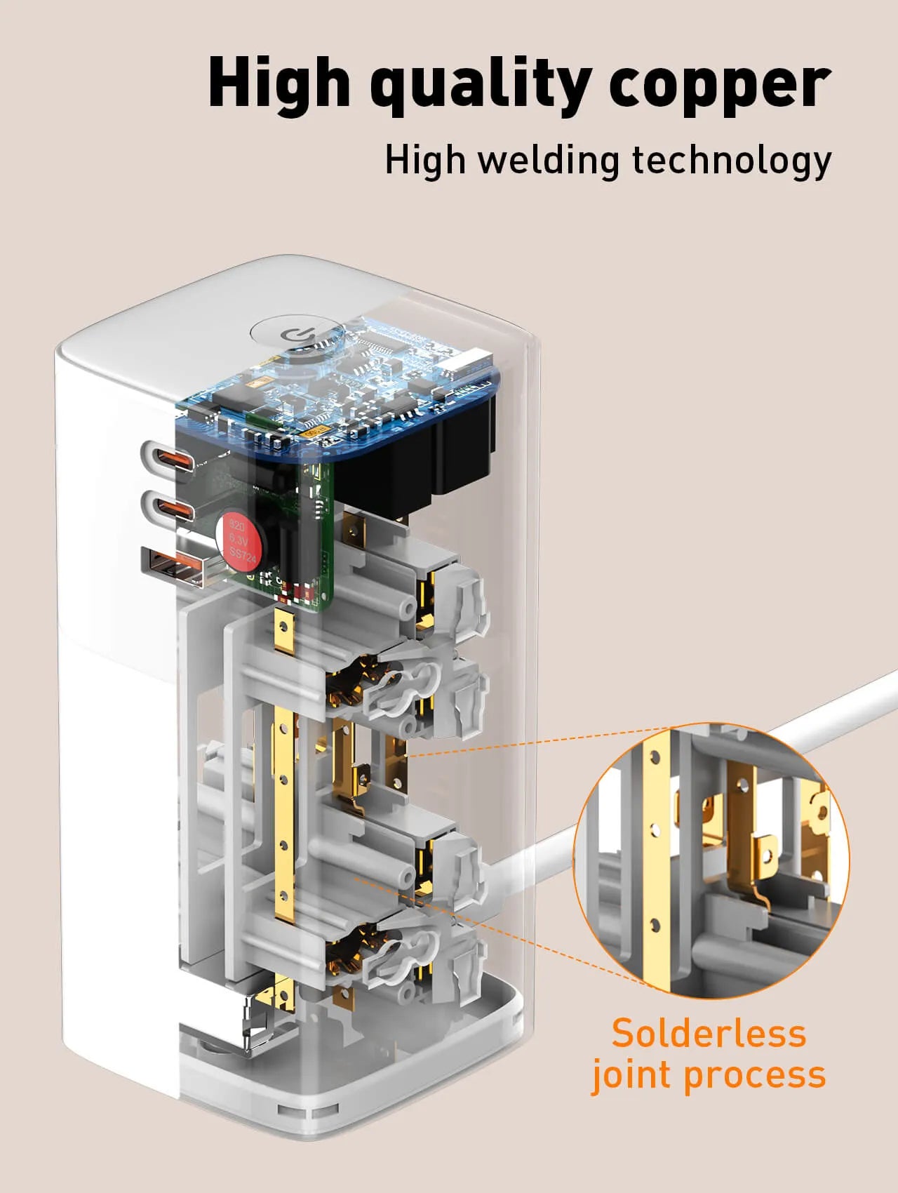 LDNIO SC4383 con 4 tomas universales, USB 70 W (2×USB-C + 1×USB-A), cable 2 m y 2500 W. Ideal para escritorio y home office. Envíos a todo el Perú.