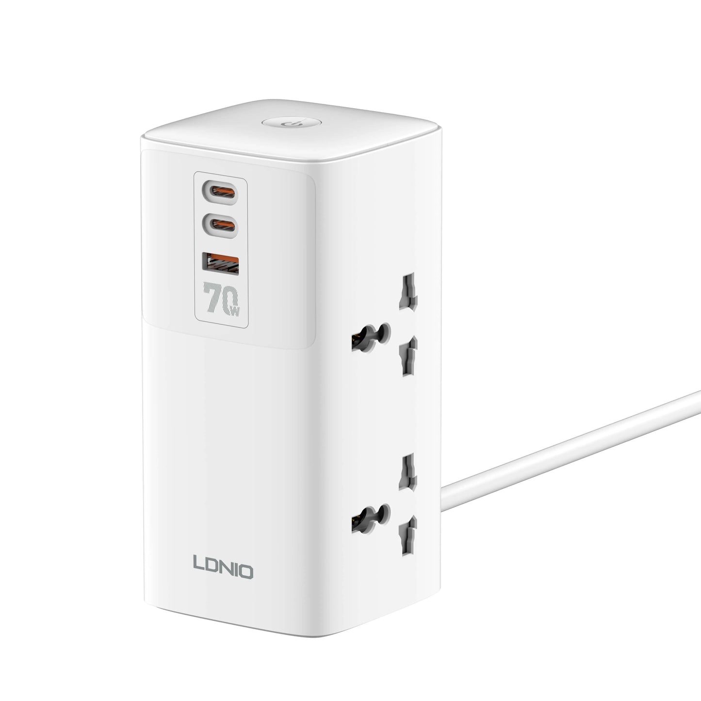 LDNIO SC4383 con 4 tomas universales, USB 70 W (2×USB-C + 1×USB-A), cable 2 m y 2500 W. Ideal para escritorio y home office. Envíos a todo el Perú.