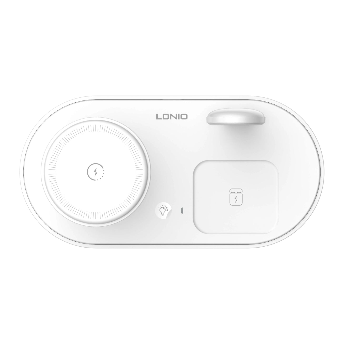Organiza tu velador/escritorio con la LDNIO WL01: 5-en-1 con Qi 15W, reloj 2.5W, earbuds 5W, soporte magnético y luz LED. Menos cables, más orden.