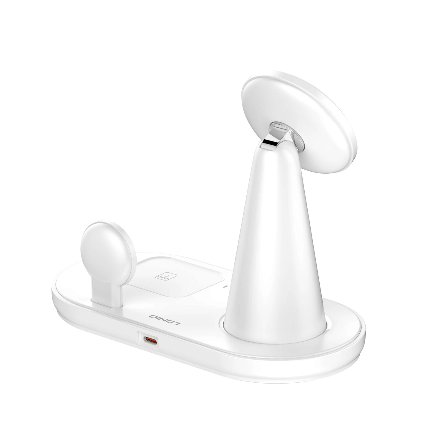 Organiza tu velador/escritorio con la LDNIO WL01: 5-en-1 con Qi 15W, reloj 2.5W, earbuds 5W, soporte magnético y luz LED. Menos cables, más orden.