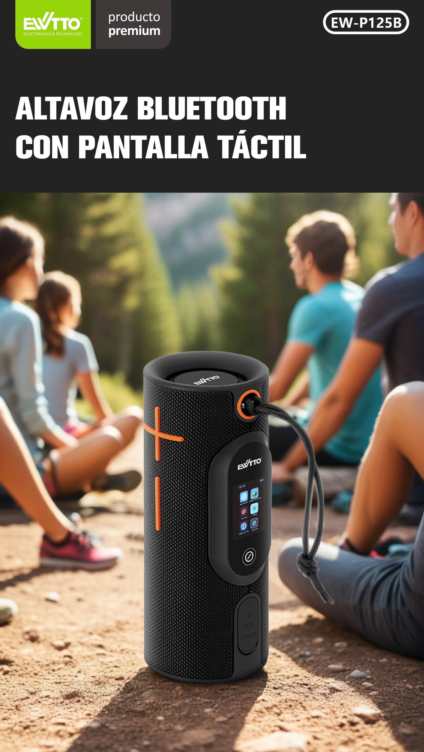 🔊 Parlante Bluetooth 20W para exteriores. Pantalla táctil, resistencia al agua IPX5, batería 3600mAh y bocinas de 57mm. ¡Compra ahora y vive la música! 🚀