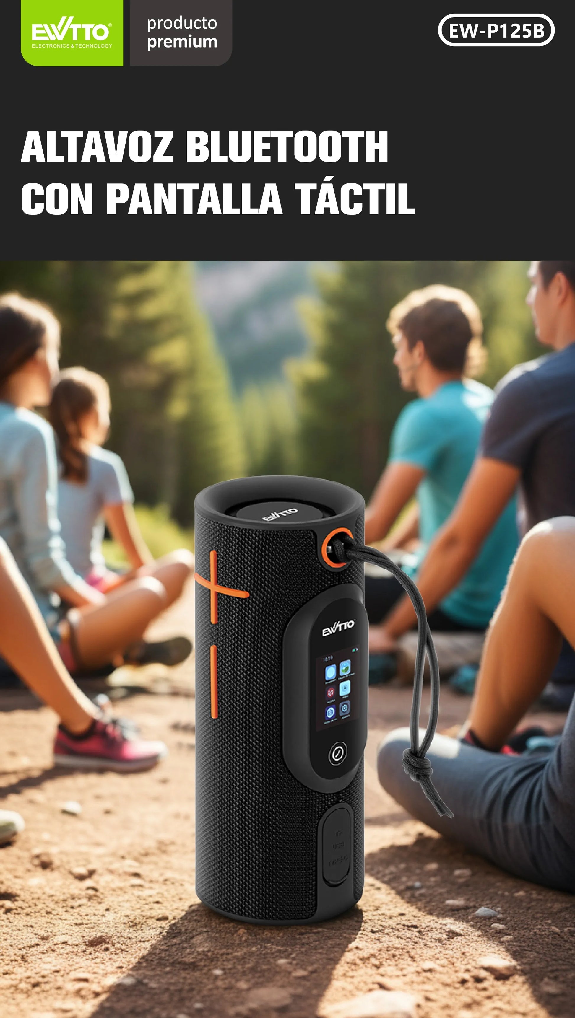 🔊 Parlante Bluetooth 20W para exteriores. Pantalla táctil, resistencia al agua IPX5, batería 3600mAh y bocinas de 57mm. ¡Compra ahora y vive la música! 🚀