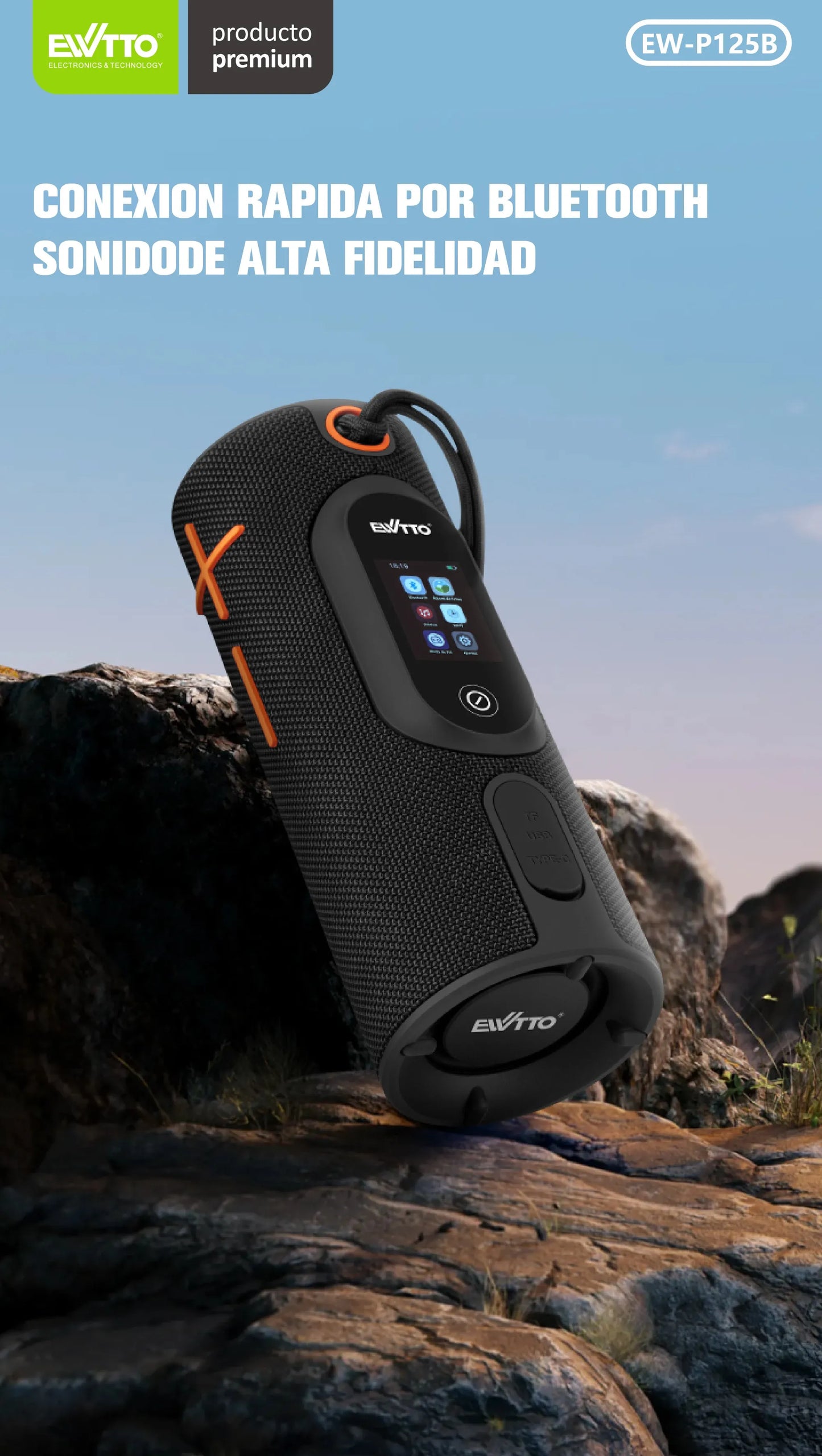 🔊 Parlante Bluetooth 20W para exteriores. Pantalla táctil, resistencia al agua IPX5, batería 3600mAh y bocinas de 57mm. ¡Compra ahora y vive la música! 🚀