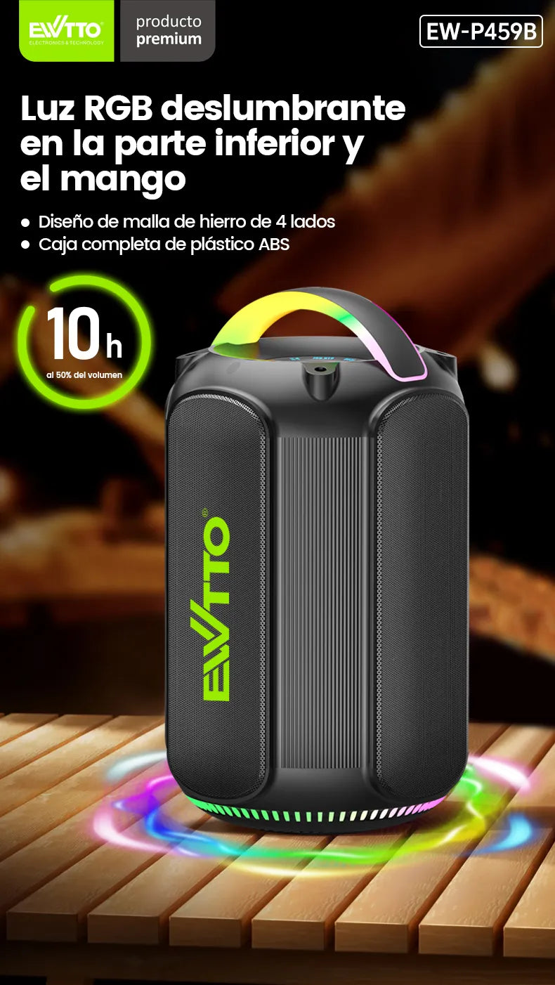 🔊 Parlante Bluetooth 100W con sonido 360°, luces RGB y resistencia al agua IPX5. Hasta 10h de reproducción. ¡Compra ahora y enciende la música!
