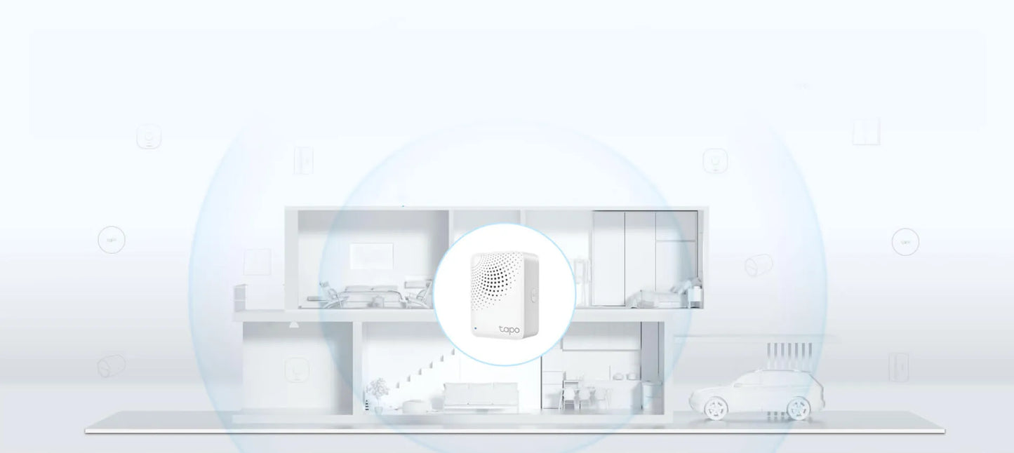 Tapo H100 conecta hasta 64 dispositivos Tapo, actúa como alarma y timbre inteligente. Control total desde la app. ¡Crea tu hogar inteligente hoy!