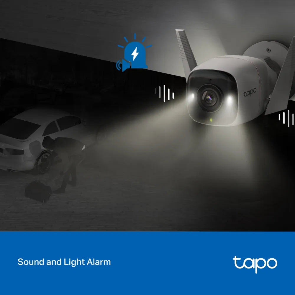 Cámara exterior Tapo C320WS con 2K QHD, visión nocturna a color, conexión Wi-Fi o cable, audio bidireccional, detección y alarma. ¡Compra segura!