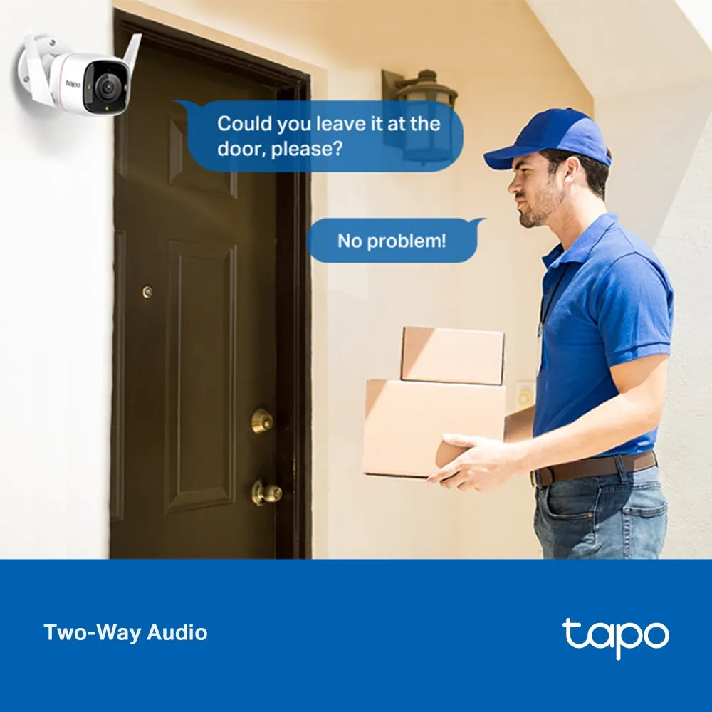 Cámara exterior Tapo C320WS con 2K QHD, visión nocturna a color, conexión Wi-Fi o cable, audio bidireccional, detección y alarma. ¡Compra segura!
