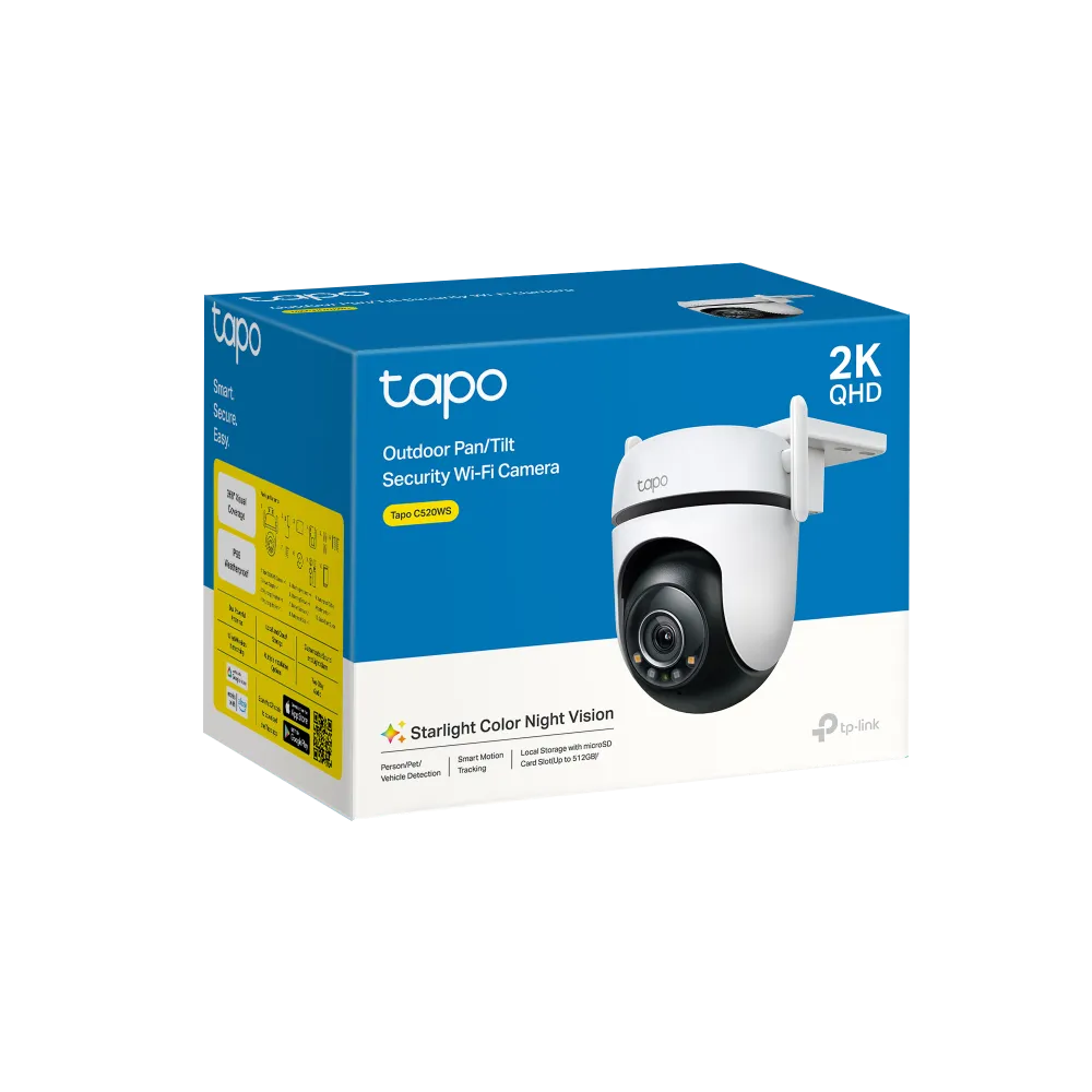 Cámara Tapo C520WS: 2K, giro 360°, visión nocturna color, detección IA, alarma personalizada y protección IP66. ¡Seguridad exterior de alto nivel!