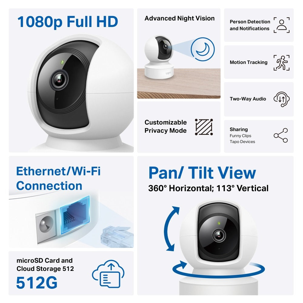 Cámara Wi-Fi TP-Link Tapo C202. Full HD, giro 360°, visión nocturna, detección de movimiento, audio bidireccional y control por voz. ¡Compra ahora!