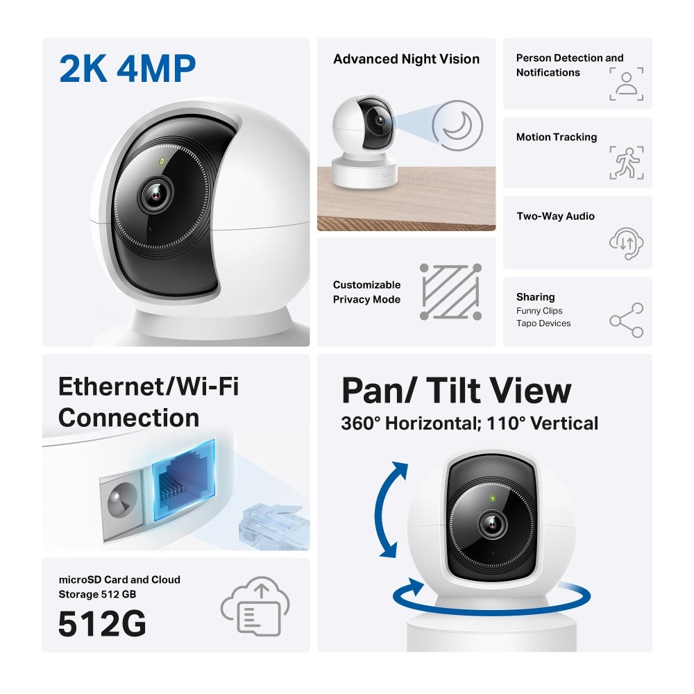 Cámara Wi-Fi Tapo C222 con resolución 2K, giro 360°, detección por IA, audio bidireccional y visión nocturna avanzada. ¡Protección total en tu celular!