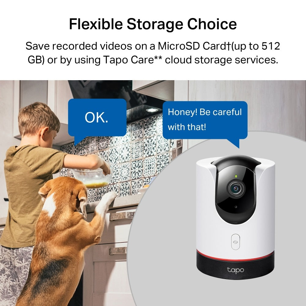 Tapo C225: cámara inteligente 2K con seguimiento, visión a color, modo privacidad, Apple HomeKit y grabación local o en la nube. ¡Compra hoy!