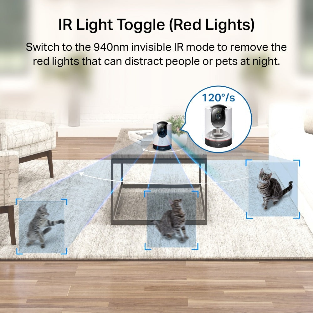Tapo C225: cámara inteligente 2K con seguimiento, visión a color, modo privacidad, Apple HomeKit y grabación local o en la nube. ¡Compra hoy!